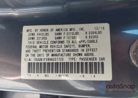 2017 Acura Tlx Technology Package из США, поврежденный, VIN 19UUB1F56HA007725